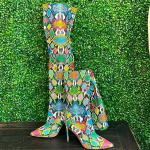 Steve Madden Vanquish Over-the-Knee, bright multi color snake print!